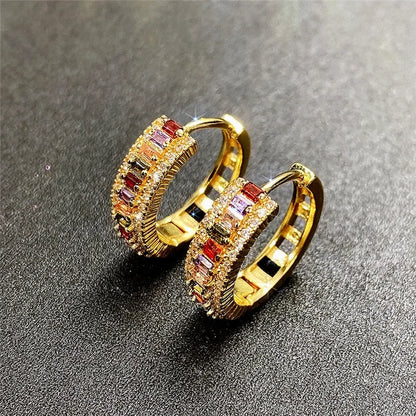 Pendientes de Aro de Oro 18K con Piedras Arcoíris - Vendra